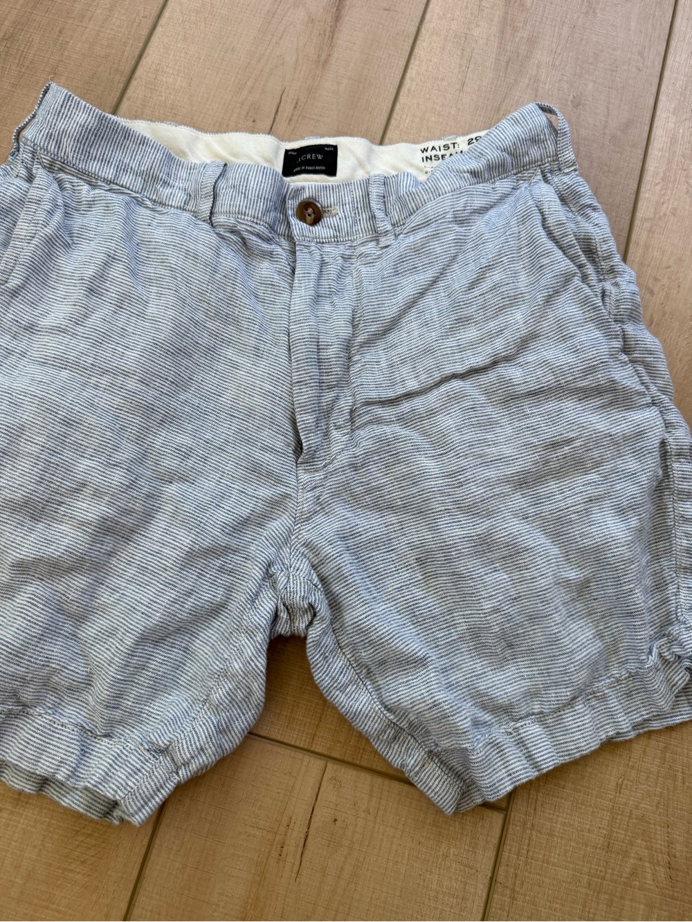 J. Crew Men’s Light Blue & White Striped Linen Shorts